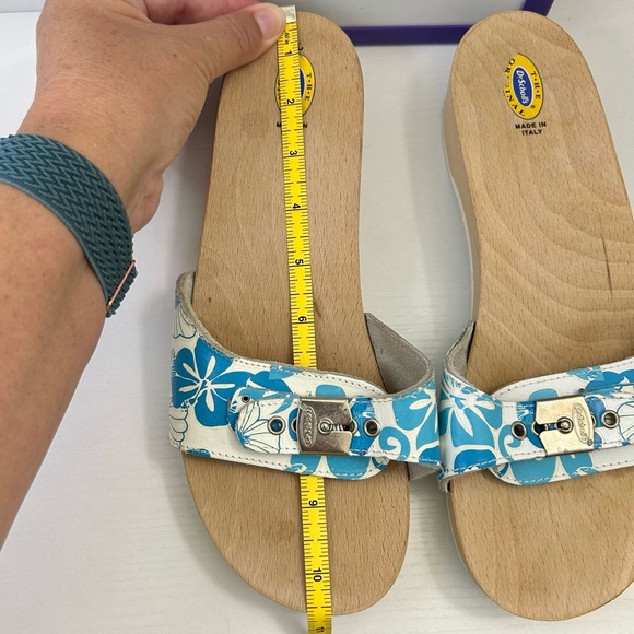 Dr Scholl’s Vintage Blue & White Hawaiian Hibiscus Silver Buckle Sandal Size 10 - Picture 12 of 14